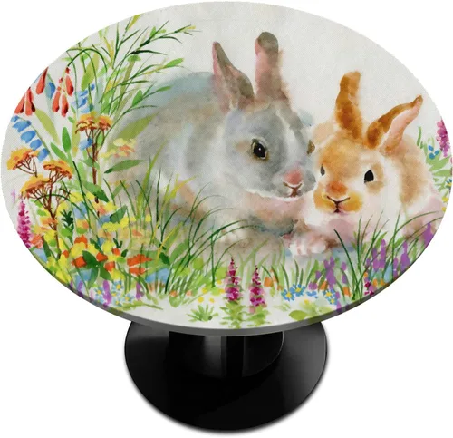Miniatura 14 de Mantel redondo con diseño de huevos coloridos de Pascua, con borde elástico, impermeable, lavable, para cocina, fiestas, bodas, interiores