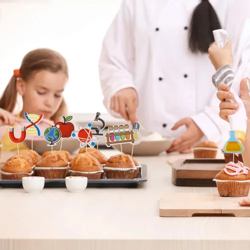 Miniatura 6 de Gyufise 36 piezas de decoración para cupcakes de ciencia, rocas de ciencia, para baby shower, niños, astronomía, biología, química, física, ciencia