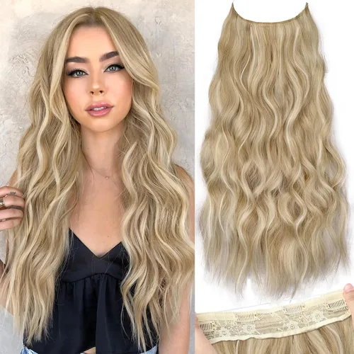 Miniatura 75 de KooKaStyle - Extensiones de cabello con hilo invisible, diadema transparente, ajustables, 4 clips fijadores, cabello largo y ondulado de 12
