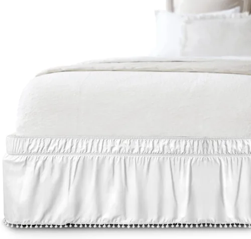Miniatura 2 de Elegant Comfort Ella Collection - Falda de cama con pompones, 16 pulgadas de caída, 1500 hilos de calidad egipcia, elástico envolvente para una