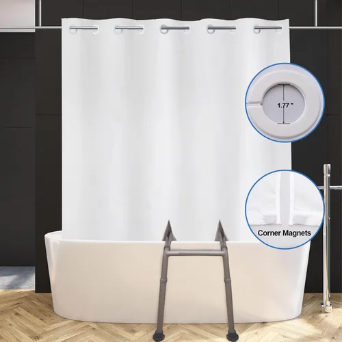 Miniatura 3 de YISURE Cortina de ducha dividida para banco de transferencia deslizante de baño, cortina de baño de poliéster blanco de 80 x 74 pulgadas con dos