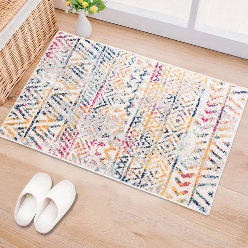 Rugshop Alfombra geométrica estilo boho – Patrón tribal multicolor, perfecta para sala de estar, dormitorio, oficina, 2x3 pies