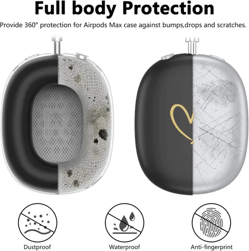 Miniatura 5 de Funda para AirPods Max, silicona suave antiarañazos con patrón de corazón dorado para auriculares Apple AirPods Max (negro)