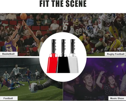 Miniatura 6 de Steel Cow Bell Noise Makers: cencerros de percusión de mano para eventos deportivos, cencerro grande de 8 pulgadas con asa para juegos de fútbol, Rad