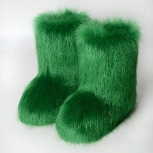 Miniatura 3 de Botas de piel sintética para mujer, peludas, peludas, con punta redonda, de gamuza, cómodas, de felpa, cálidas, cortas, para nieve, zapatos planos