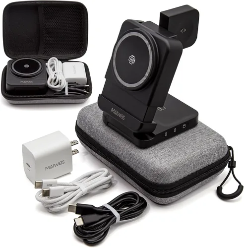 Estación de carga inalámbrica plegable 3 en 1 | Cargador plegable magnético para iPhone Apple Watch AirPods | Estación de carga de viaje para Negro