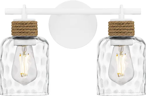 Miniatura 10 de Quoizel Naturals Baltic - Luces modernas de tocador de 14.5 pulgadas, 2 luces, estilo costero, color negro mate y cristal de agua transparente