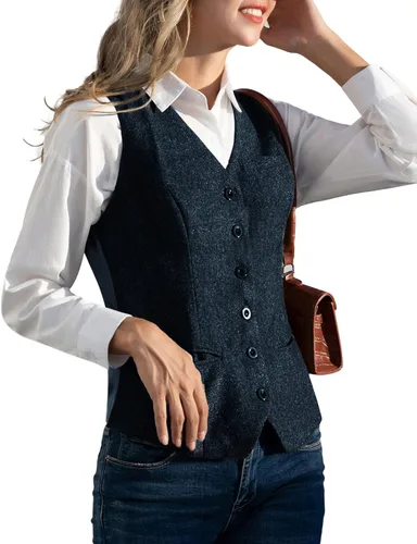 KANCY KOLE Chaleco vintage para mujer, totalmente forrado, formal, de negocios, con botones, chaleco steampunk