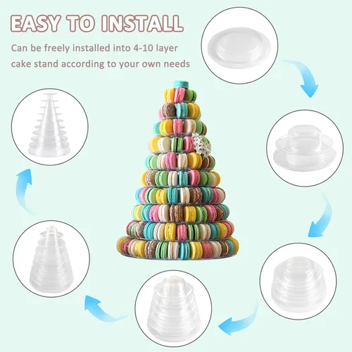 Miniatura 3 de Bhbuy - Soporte de torre para macarrones, redondo de plástico transparente de 10 niveles, multifunción, para cupcakes, galletas, postres, para boda