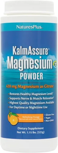 NaturesPlus KalmAssure Polvo de magnesio – 1.15 libras – Sabor naranja – Apoya la relajación nerviosa y muscular – Sin OMG, sin gluten, vegano – 60
