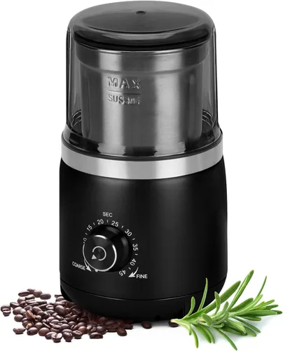 LAOION Molinillo de café eléctrico con cuchillas silenciosas y perilla de temporizador para ajustar de grueso a fino, molinillo de café expreso con