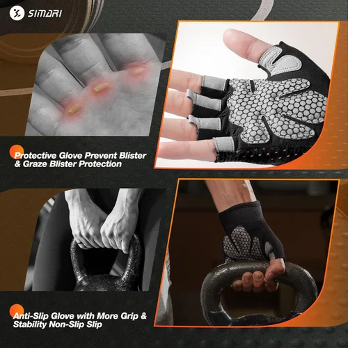 Miniatura 4 de SIMARI Guantes de entrenamiento transpirables para hombres y mujeres, guantes acolchados para levantamiento de pesas con gran agarre, protección