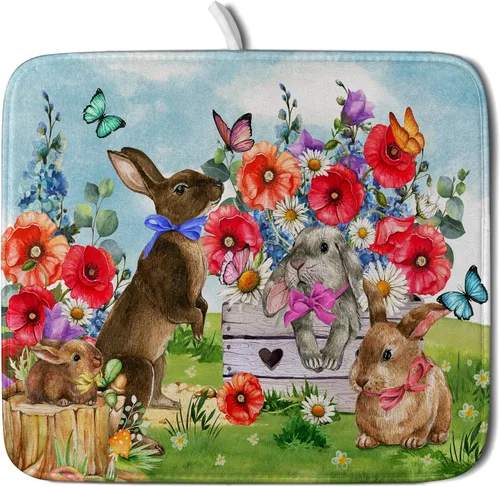 Miniatura 50 de Tapete de secado de platos de cabaña rústica, tapete escurridor de vida silvestre de oso del bosque, alce, 18 x 24 pulgadas, almohadilla escurridor