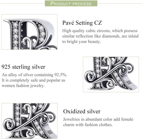 Miniatura 45 de BETTY&SARAH dije de plata esterlina 925 con forma de letra, para pulseras Pandora, letra del alfabeto, joya, regalo para mujer