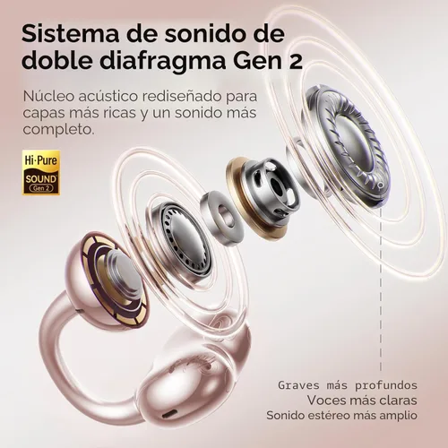 Miniatura 5 de Kinglucky Auriculares de clip mejorados, ajuste cómodo y sonido cristalino, auriculares abiertos de 50 horas de reproducción, auriculares Oro rosa