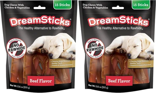 Miniatura 17 de DreamBone DreamSticks - Palitos masticables para perros sin cuero crudo hechos con carne de res y verduras reales, 15 palitos
