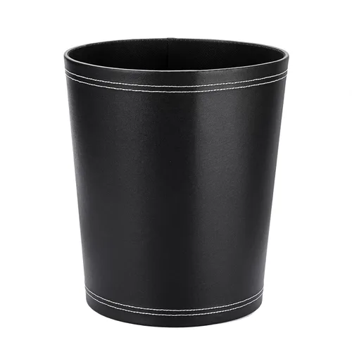 Sumnacon Cesta de basura redonda de cuero, pequeño bote de basura clásico de poliuretano debajo del armario del escritorio, papelera contemporánea