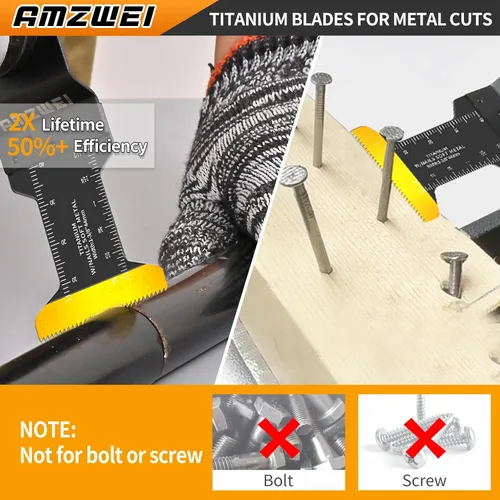 Miniatura 5 de AMZWEI 100 cuchillas oscilantes de titanio para herramientas, hojas de sierra profesionales de borde curvo, corte de metal, madera y plástico, 4