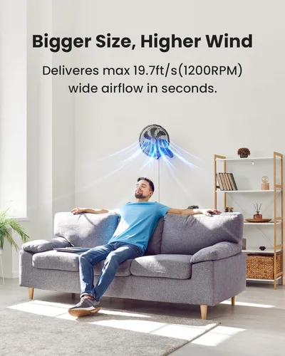 Miniatura 2 de Koonie - Ventilador de pared de 12 pulgadas, ventilador de pared silencioso con temporizador, control remoto con cable de 9.8 pies, oscilación