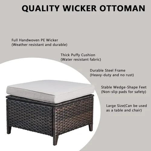 Miniatura 4 de Rilyson Juego de 2 otomanas de mimbre de lujo para exteriores, otomanas grandes de ratán de capacidad de 250 libras para reposapiés de patio, juego