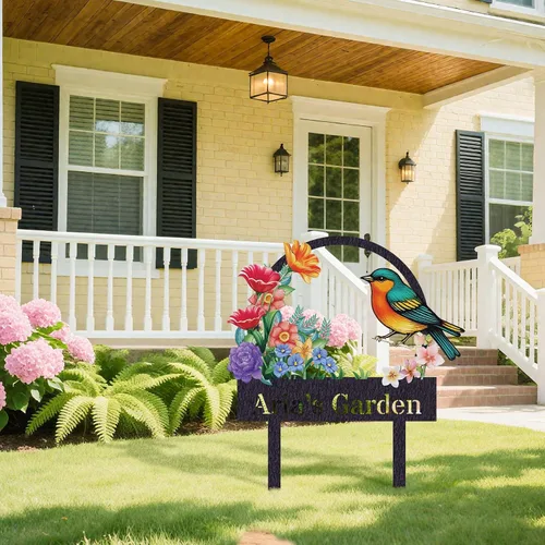 Miniatura 4 de Letreros de jardín personalizados con estacas, arte de metal personalizable con estaca de patio, decoración colorida de jardín de colibrí