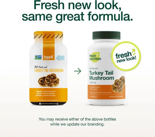 Miniatura 2 de Fresh Nutrition Suplemento orgánico de extracto de hongo de cola de pavo - Alto en beta glucanos - Sin OMG, apto para veganos, sin gluten, 90