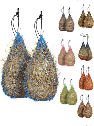 Miniatura 6 de Majestic Ally 2 redes de heno de alimentación lenta de 42 pulgadas para caballos, agujeros pequeños fuertes de 2 x 2 pulgadas, cuerda de nailon