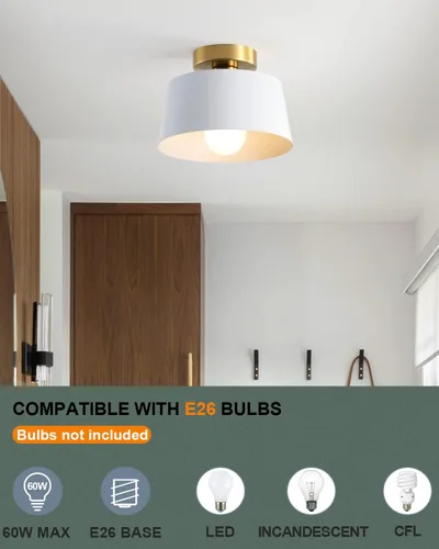 Miniatura 2 de Lámpara de techo, lámpara de techo para pasillo con placa dorada y pantalla blanca, lámparas de porche de estilo moderno y simple, montaje Blanco