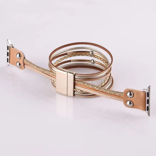 Miniatura 4 de Pulsera de cuero multicapa compatible con Apple Watch Ultra SE 8 7 6 5 4 3 1.496 in 1.575 in 1.614 in 1.654 in 1.732 in 1.772 in 1.929 in