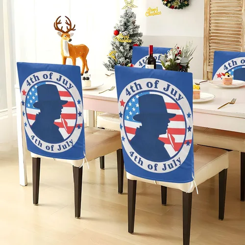 Miniatura 4 de 4th of July Independence Dayblue Silhouette Decorative Chair Seat Cover for Hotel Soft Dining Room Seat Covers cubre sillas para comedor Set of 6