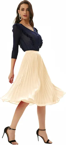 Miniatura 92 de GRACE KARIN - Falda plisada de gasa para mujer, con cintura alta y elástica, vuelo, corte acampanado y longitud por debajo de la rodilla