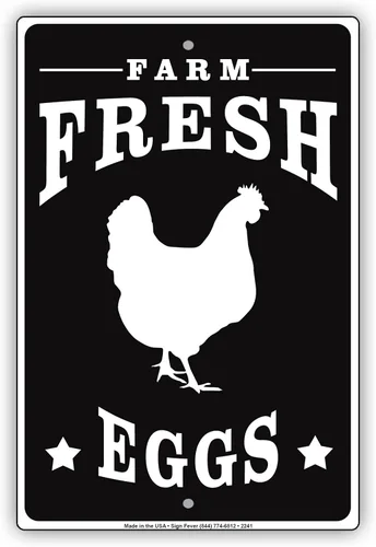 Granja huevos frescos se venden aquí Aluminio de Metal pollo mercado de agricultores