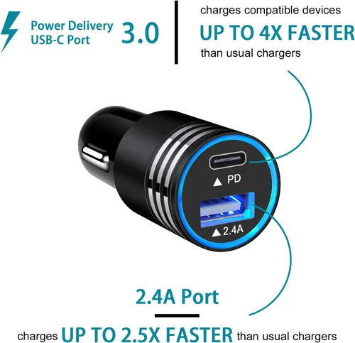 Miniatura 2 de Cargador de coche de carga rápida 30 W USB C adaptador de coche, cable tipo C a C para Google Pixel 10a 10 Pro XL/Fold 9 Pro, 8a 8 7a 7 6a 6 5 4a 3a