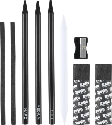 Miniatura 2 de Soho Urban Artist Juego de dibujo de carbón para artistas, estudiantes, mezcla, dibujo de figuras en vivo y mucho más. - [Negro - Juego de dibujo]