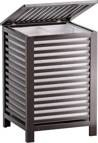Miniatura 13 de SMIBUY Cesta de lavandería doble con tapa, cesta de lavandería de bambú de 120L con bolsa interior extraíble, clasificador de ropa de 2 secciones