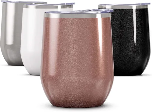 Miniatura 21 de Maars Bev - Vaso de vino de acero inoxidable sin tallo con tapa, aislado al vacío de 12 onzas, a prueba de derrames, apto para viajes, vasos midnight