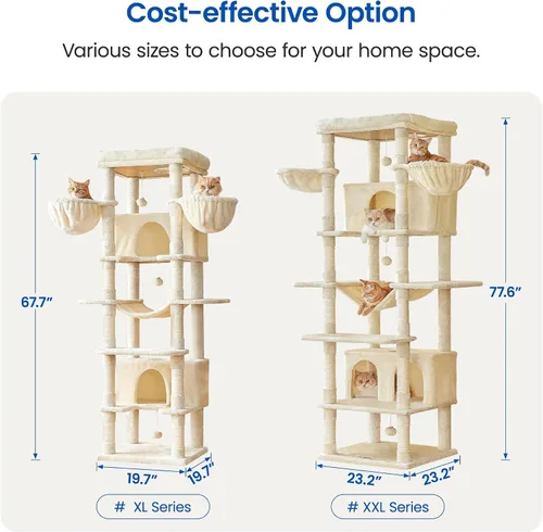 Miniatura 2 de MWPO - Árbol grande para gatos, torre de 67.7 pulgadas de altura para gatos de interior con 2 condominios, soporte de varios niveles con 3 hamacas