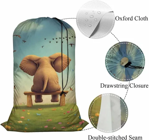 Miniatura 4 de Swono Cute Elephant - Bolsa grande de viaje para lavandería, húmeda/seca, bolsa de ropa sucia para gimnasio, natación, yoga, nube azul Bonito