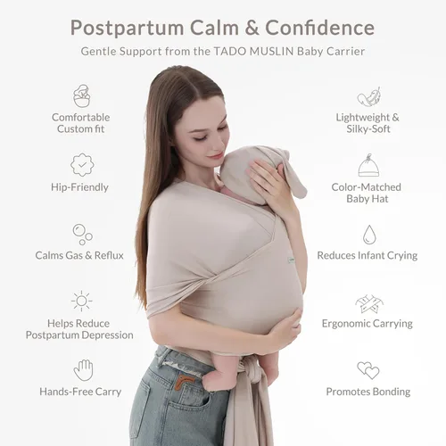 Miniatura 3 de TADO MUSLIN Portabebés para recién nacidos a niños pequeños (8-35 libras), eslinga modal suave elástica, transpirable para todas las estaciones