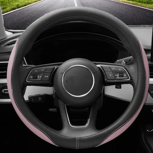 Miniatura 2 de YHONGJT Funda de volante de cuero de microfibra suave y linda de color rosa claro antideslizante, universal de 15 pulgadas para mujeres y niñas