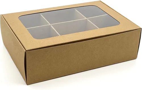 Miniatura 9 de 20 cajas de regalo de papel kraft con ventana y divisores, 6 compartimentos extra pequeños, 5 x 3.5 x 1.57 pulgadas, cajas de dulces vacías