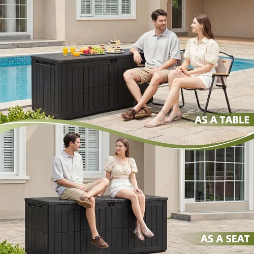 Miniatura 5 de UDPATIO 120 Gallon Deck Box Outdoor Storage Box Lockable Waterproof Resin Indoor Outdoor Storage Container for Patio Cushions, Tools, Package