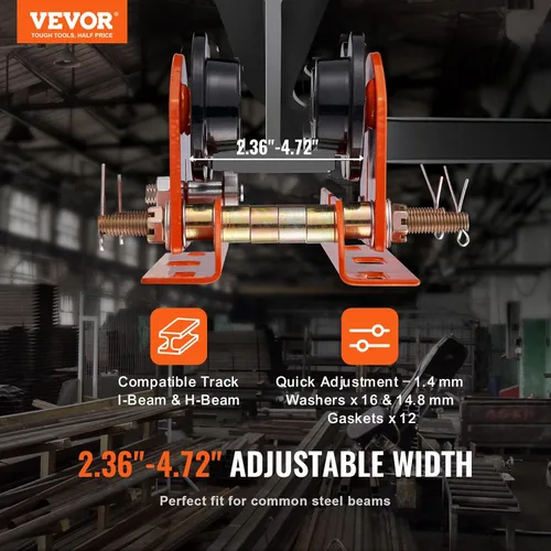 Miniatura 2 de VEVOR Carro manual de polipasto eléctrico, 1100 lbs/0.5 toneladas de capacidad para PA200 PA250 PA300 PA400 PA500, carretilla de viga de empuje