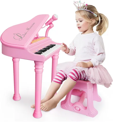 Miniatura 12 de Love & Mini - Piano/teclado de juguete para niños de 3 a 5 años como regalo de cumpleaños, con 24 teclas, color rosa; instrumento musical de juguete