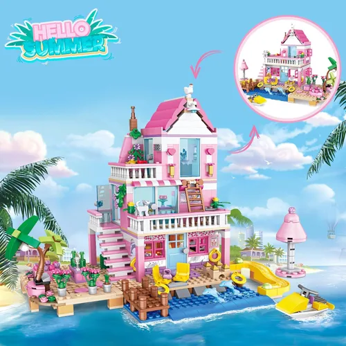 Miniatura 3 de Pink Girls Seaside Beach Villa Friends - Juego de construcción compatible con Lego Friends, juguete educativo para niños de 8 a 12 años en adelante
