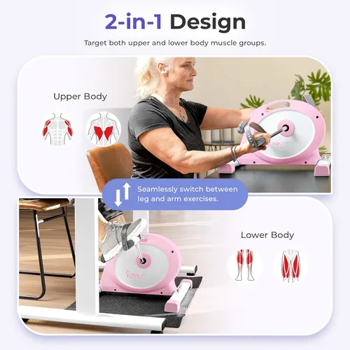 Miniatura 2 de Sunny Health & Fitness Smart Under-Desk Bike Exerciser, Low-Impact Cardio Cycling Equipment for Home/Office, Mini Paddler for Arm/Leg Mobility Rosa