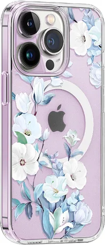 Miniatura 4 de Funda Magsafe para iPhone 12 Pro Max, diseño floral delgado a prueba de golpes duro PC+TPU parachoques flor mujeres cubierta magnética flor