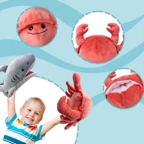Miniatura 3 de Marioneta de cangrejo en T, marioneta de cangrejo CRA de 13 pulgadas para niños, marionetas de peluche realistas, juguetes de cangrejo rellenos CRA
