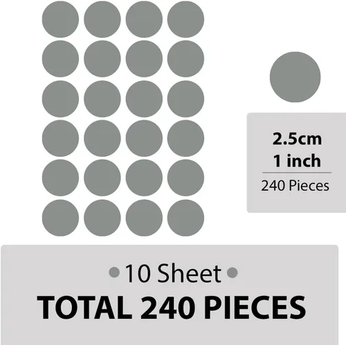 Miniatura 5 de Adhesivos de lunares plateados para pared, 1 pulgada, 240 unidades (plata mate)
