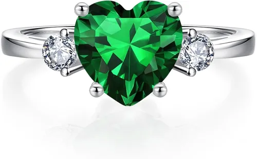 Miniatura 2 de BONLAVIE Anillo de compromiso de plata de ley 925 para mujer, 2.25 quilates, creado con zafiro azul, talla esmeralda verde, anillo de compromiso